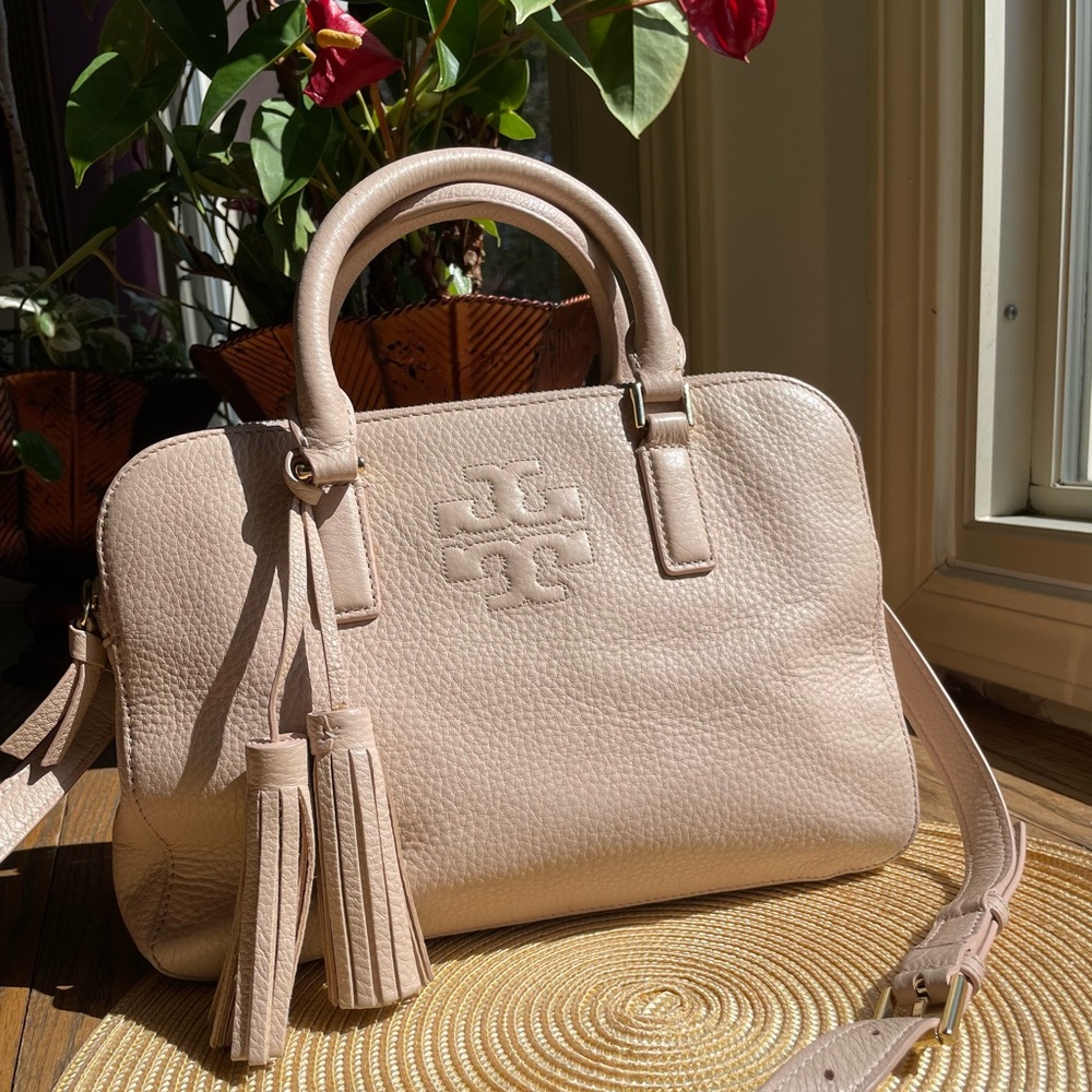 TORY BURCH Leather Thea Small Double-Zip Satchel Light Oak